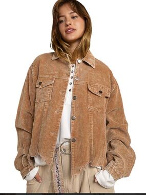POL Corduroy Trucker Jacket in Teddy Bear Brown